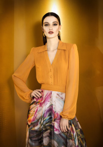 Style #0909, floor length a-line funky print chiffon flowy skirt, available in pink flower print