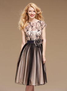 Style #0802, delicate fabric, handmade flower on velvet belt, tulle skirt, available in cream-black, cream-red and cream