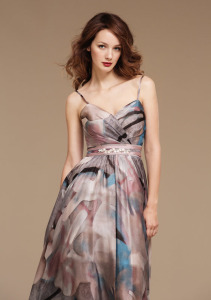 Style #0813, jagged midi cocktail dress with spaghetti straps, embellishment pink belt in the middle, available in gray