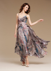 Style #0813, jagged midi cocktail dress with spaghetti straps, embellishment pink belt in the middle, available in gray