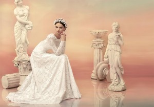 Style #1520L, long sleeve lace a-line wedding dress with illusion back, available in white and ivory