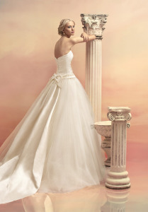 Style #1506L, satin bodice dropped waist tulle ball gown wedding dress, available in white and ivory