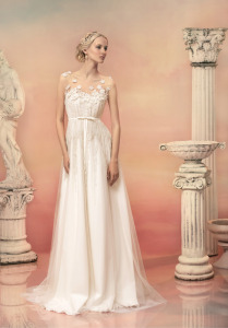 Style #1507, beaded bodice a-line wedding dress with illusion neckline, available in white and ivory