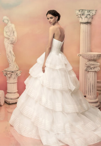 Style #1510L, strapless ball gown with tiered skirt, available in white and ivory