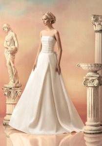 Style #1515, illusion neckline wedding dress with pleated a-line skirt, available in white and ivory
