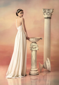 Style #1526, Illusion neckline a-line wedding dress with chiffon skirt, available in ivory