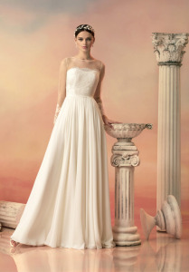 Style #1526, Illusion neckline a-line wedding dress with chiffon skirt, available in ivory
