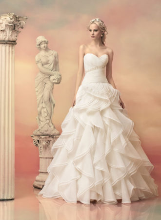 Style #1534L, ball gown wedding dress with ruffled organza skirt, available in white and ivory