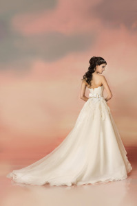 Style #1551L, sweetheart neckline lace and organza wedding dress, available in light ivory