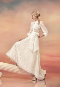 Style #1556, chiffon button up blouse, available in light ivory