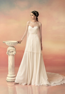Style #1557L, sweetheart neckline wedding dress with beaded belt, available in white and ivory