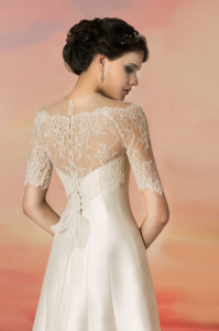 Style #1337a, lace illusion off the shoulder bolero, available in ivory