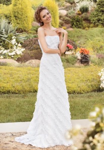 Style #1404, strapless lace sheath wedding dress, available in white