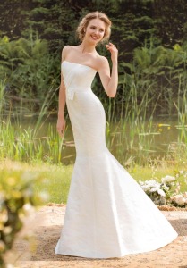 Style #1411, strapless jacquard mermaid wedding dress, available in white and ivory