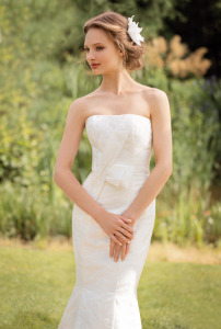 Style #1411, strapless jacquard mermaid wedding dress, available in white and ivory