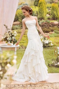 Style #1412, chiffon fit and flare ruffled wedding dress, available in ivory