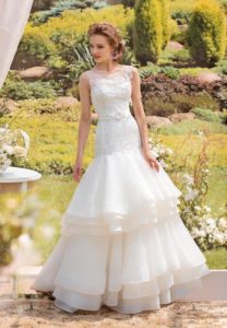 Style #1413, beaded lace and organza mermaid wedding gown, available in ivory