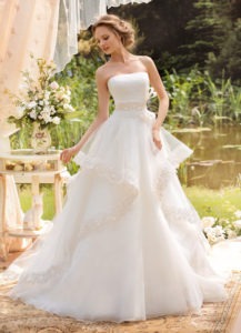 Style #1420, ball gown wedding dress with lace trimmed skirt, available in white and ivory