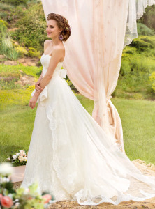 Style #1424, lace a-line wedding dress with peplum, available in white and ivory
