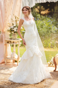 Style #1429, lace mermaid wedding dress with cap sleeves, available in white and ivory