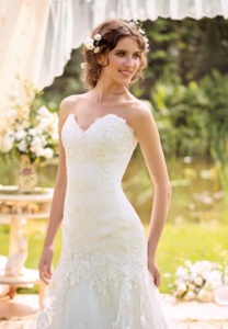 Style #1430, lace fit and flare wedding dress with back buttons, available in white and ivory
