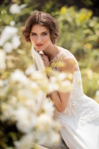 Style #1436, lace and chiffon sheath wedding gown with peplum waist, available in white and ivory