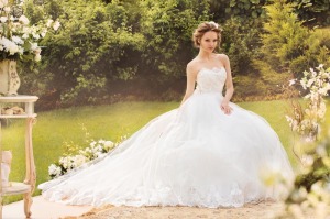 Syle #1439, ball gown wedding dress with lace sweetheart bodice, available in white and ivory