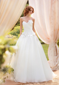 Style #1445, organza ball gown wedding dress with floral appliques, available in ivory