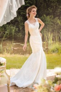 Style #1457, lace wedding dress with mermaid skirt, available in white and ivory
