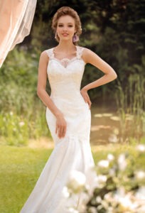 Style #1457, lace wedding dress with mermaid skirt, available in white and ivory