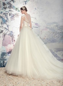 Style #1603L, lace bodice ball gown wedding dress with tulle skirt, available in ivory