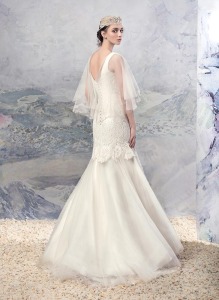 Style #1607L, lace and tulle mermaid wedding gown with bolero, available in white and ivory