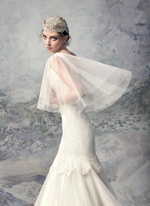 Style #1607L, lace and tulle mermaid wedding gown with bolero, available in white and ivory