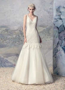 Style #1607L, lace and tulle mermaid wedding gown, available in white and ivory