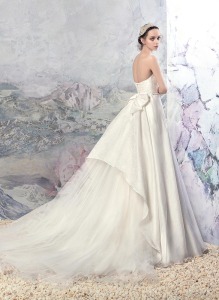Style #1609, sweetheart neckline jacquard A-line wedding gown with train, available in ivory