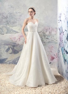 Style #1609, sweetheart neckline jacquard A-line wedding gown with train, available in ivory