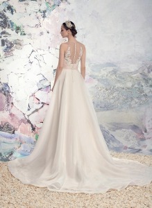 Style #1612L, A-line wedding dress with lace illusion bodice, available in ivory-ivory, ivory-nude lining