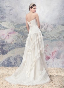 Style #1617L, sweetheart neckline A-line wedding dress with layered lace skirt, available in light ivory