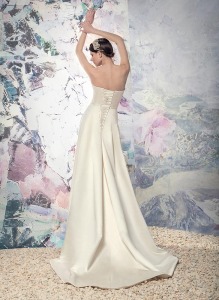 Style #1618L, strapless satin A-line wedding dress with beaded bodice, available in white, cream and ivory