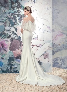 Style #1622L, sheath wedding dress with lace bodice, available in white and ivory