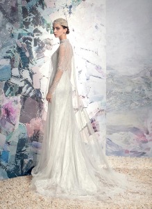 Style #1630Lab, lace and tulle sheath wedding dress, available in ivory + ivory, ivory + nude lining
