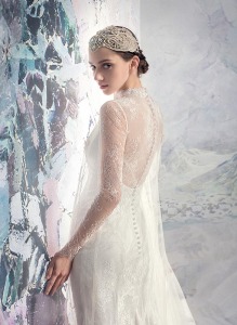Style #1630Lab, lace and tulle sheath wedding dress, available in ivory + ivory, ivory + nude lining