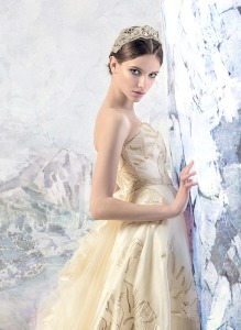 Style #1633 Premium, A-line gold wedding dress with sweetheart neckline, available in gold
