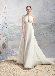Style #1642L, A-line wedding dress with lace back and keyhole neckline, available in light ivory