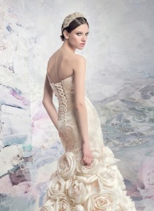 Style #1646 Premium, taffeta mermaid wedding dress with rosette skirt, available in ivory and ivory-pink