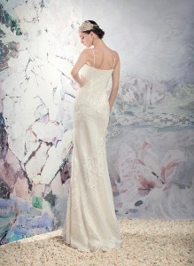 Style #1647, sequin lace sheath wedding dress, available in ivory
