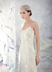 Style #1647, sequin lace sheath wedding dress, available in ivory