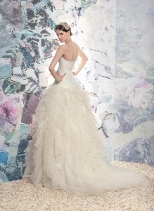 Style #1651L, ball gown wedding dress with layered tulle and lace skirt, available in ivory