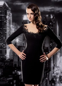 Style #102, 3/4 sleeves tight-fitted cocktail dress with mesh embroidery off the shoulder, available in black, blue, milk, pink-ivory, green, light blue and red