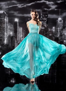 Style #103, lace top, lace high waisted shorts, chiffon skirt, available in turquoise, white, cream and black